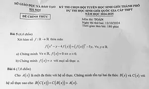 Đề chọn đội tuyển Toán thi học sinh giỏi quốc gia của Hà Nội ngày 2